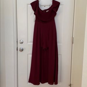 Wine Red Romper With High to Low Skirt